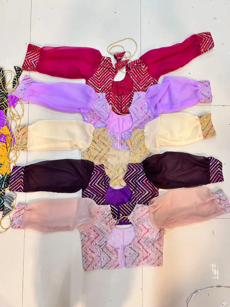 Georgette Multi work 19" balloon sleev Princess Cut fancy Blouse