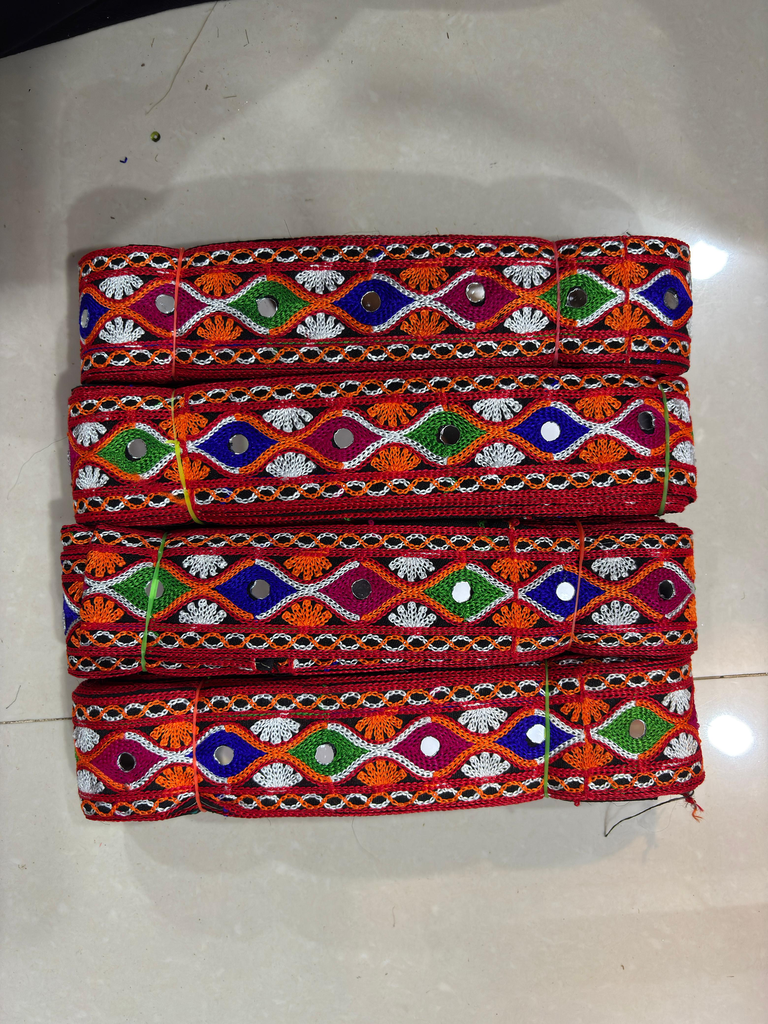 Multicolour kachhi work mirror lace abhala lace Navratri special broad width