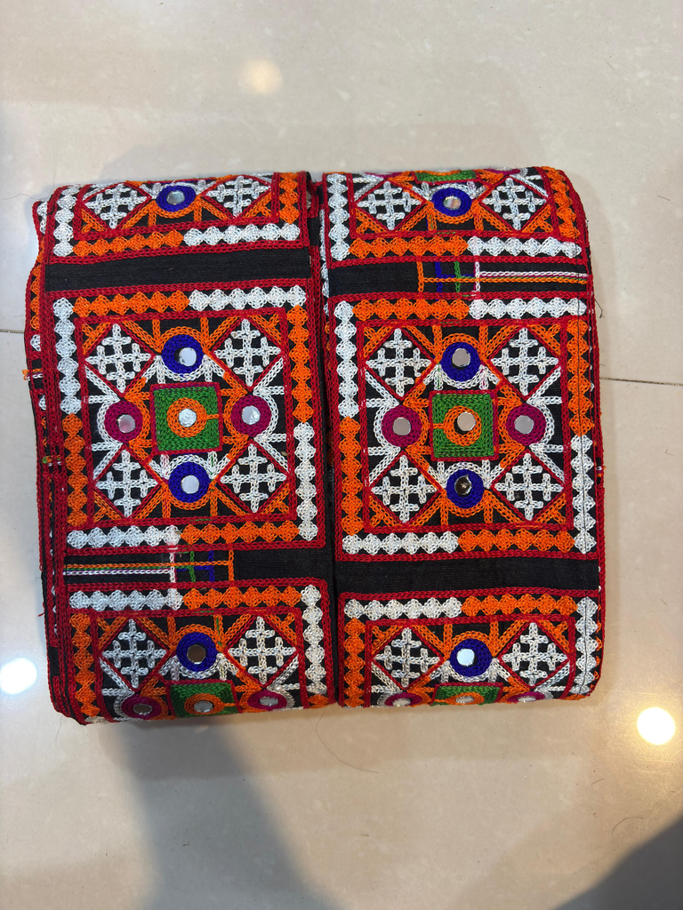 Multicolour kachhi work mirror lace abhala lace Navratri special broad width
