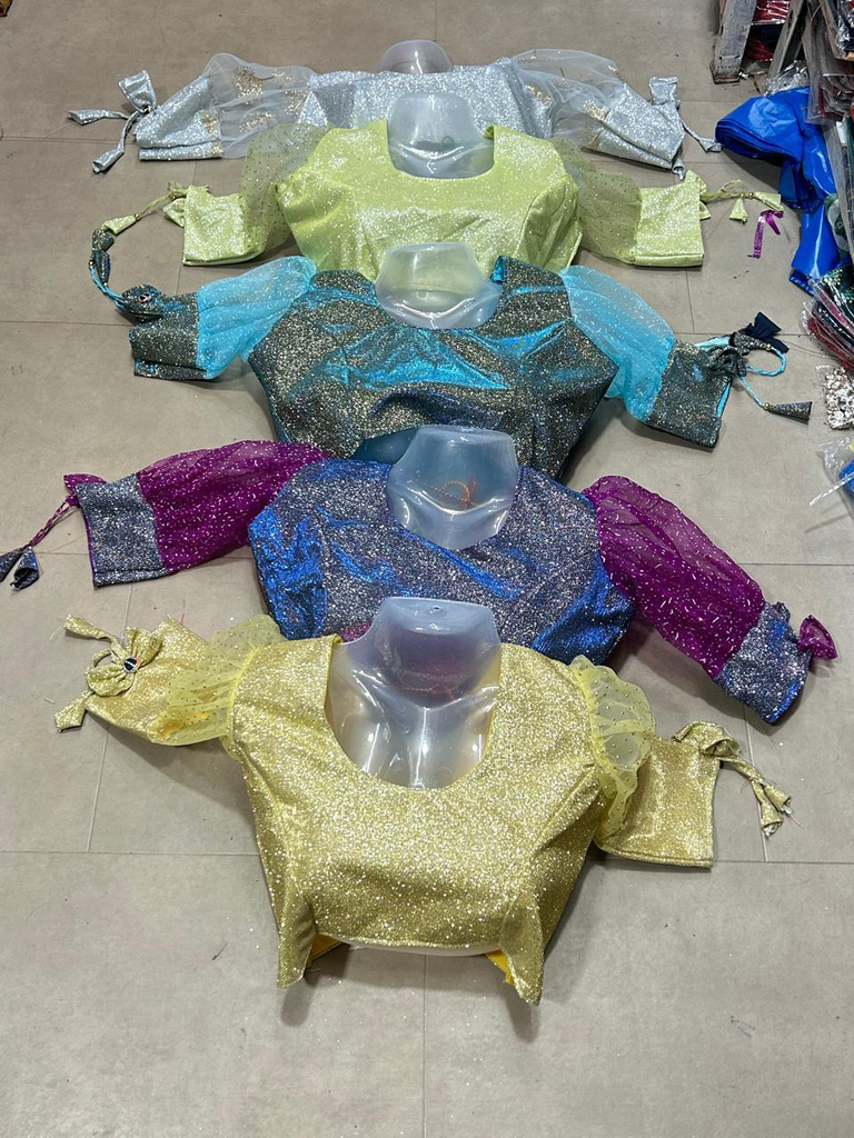 Shiny Elegance | 9” Balloon Sleeve Princess Cut Blouse