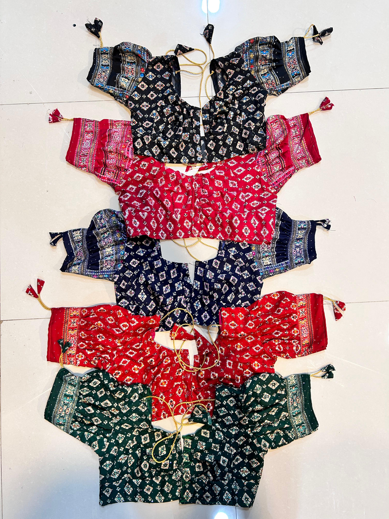 Rayon foil print siroski balloon sleev katori blouse