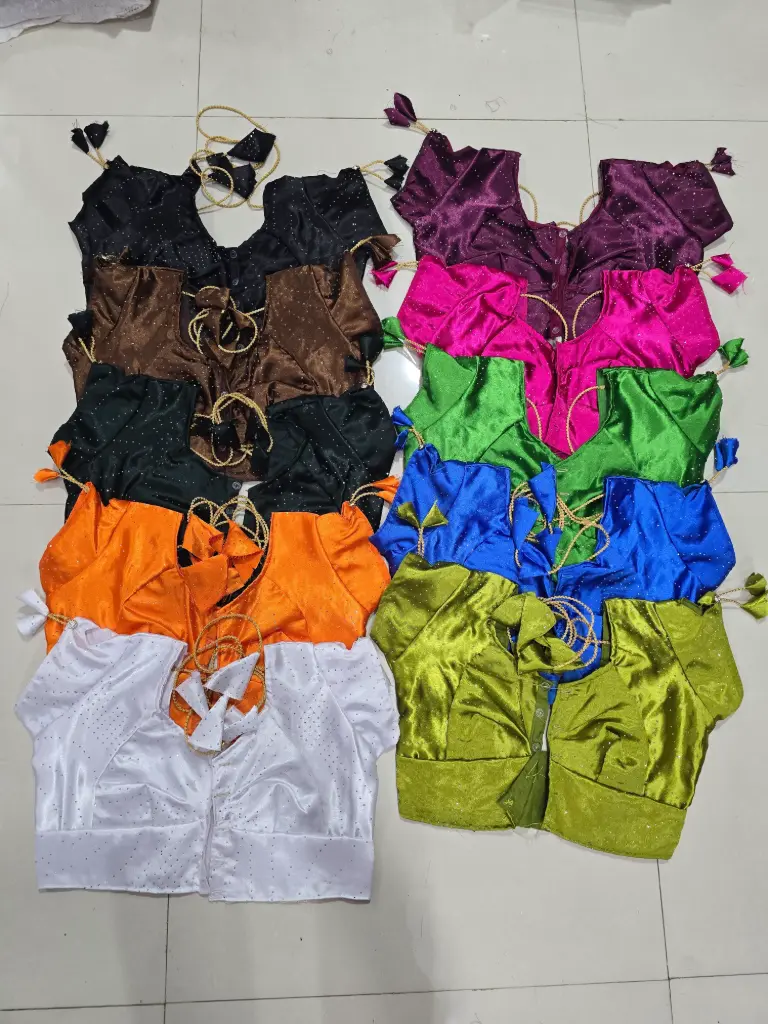 Satin shiny fabric siroski work half sleev one cut design katori blouse with aster