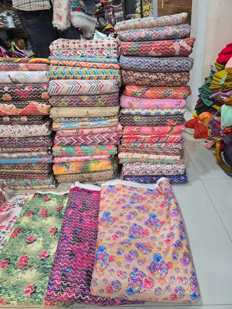 Gota patti work silki printed fabric