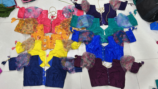 Silky Plain Fabric Blouse | 9” Balloon Sleeve Katori Front Button